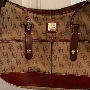 Dooney & Bourke Tan and Brown Monogram Shoulder Bag